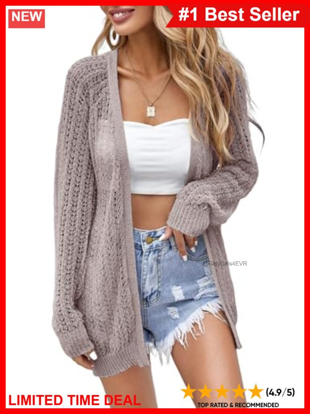 Crochet Lightweight Open Front Long Sleeve Cardigan Cover Up